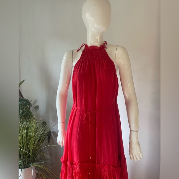new banana republic Crinkle Maxi Dress with Silk Red Halter - Picture 8 of 9